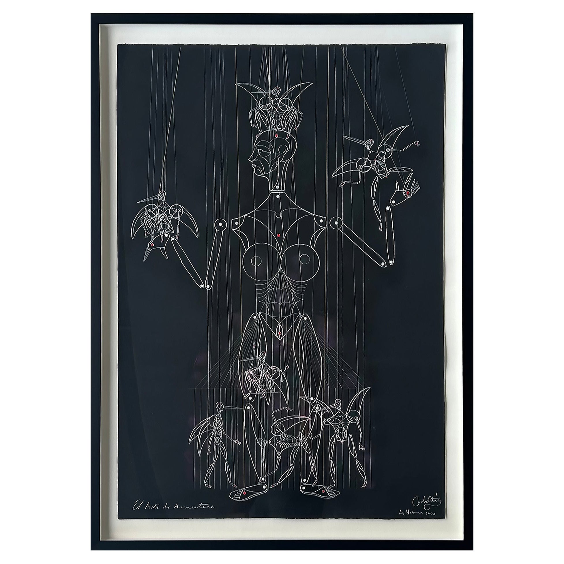 Cuban Artist Carlos Estevez Mixed Media Drawing, Havana, Signed