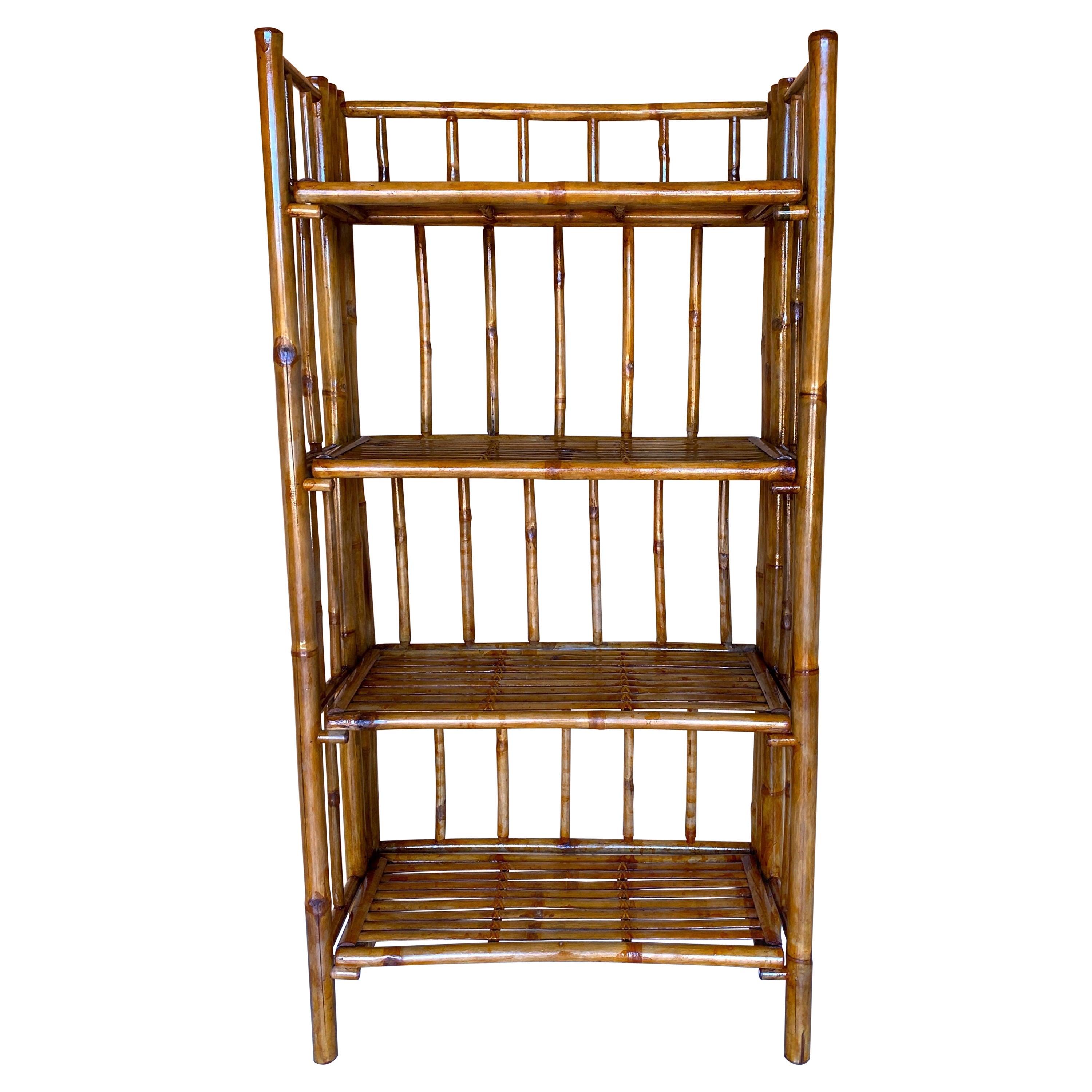 Mid Century Bamboo Campaign Style Four Tier Etagere /Shelf
