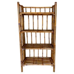 Antique Mid Century Bamboo Campaign Style Four Tier Etagere /Shelf