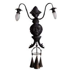 Antique iron wall lamp with bells, 1920s