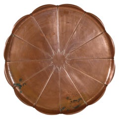 WAS Benson stamped mark. A very large Arts and Crafts copper lily pad tray.