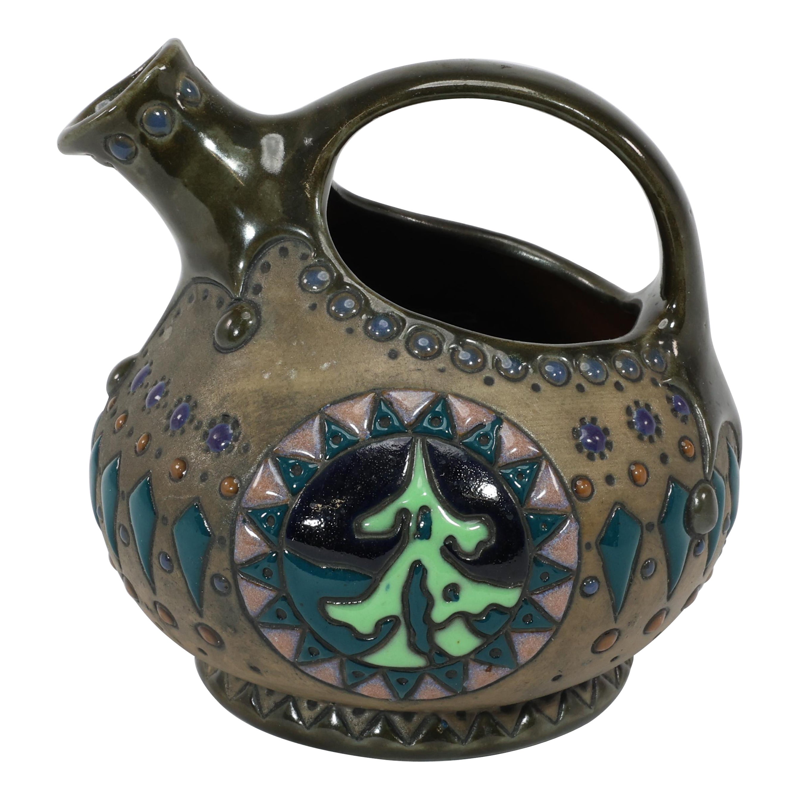 Imperial Amphora Austrian An Art Nouveau wine jug with Father Christmas & a tree For Sale