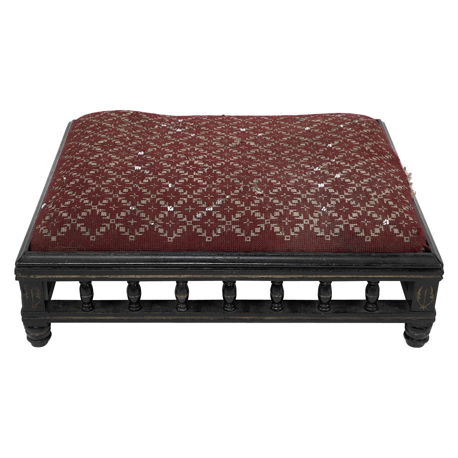 A small Aesthetic Movement ebonized foot stool For Sale