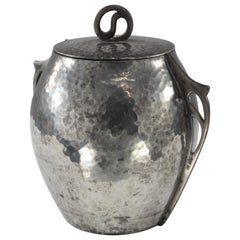 William Hutton and Sons for Liberty and Co. Hand hammered pewter biscuit barrel