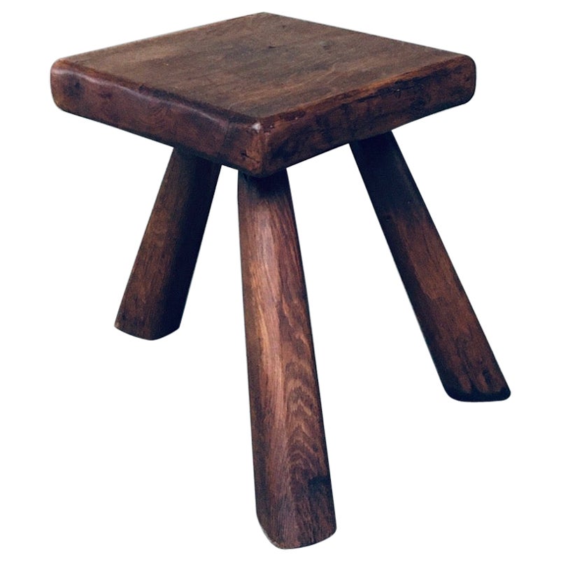 Tripod Oak Small Side Table / Stool, Belgium 1950's For Sale