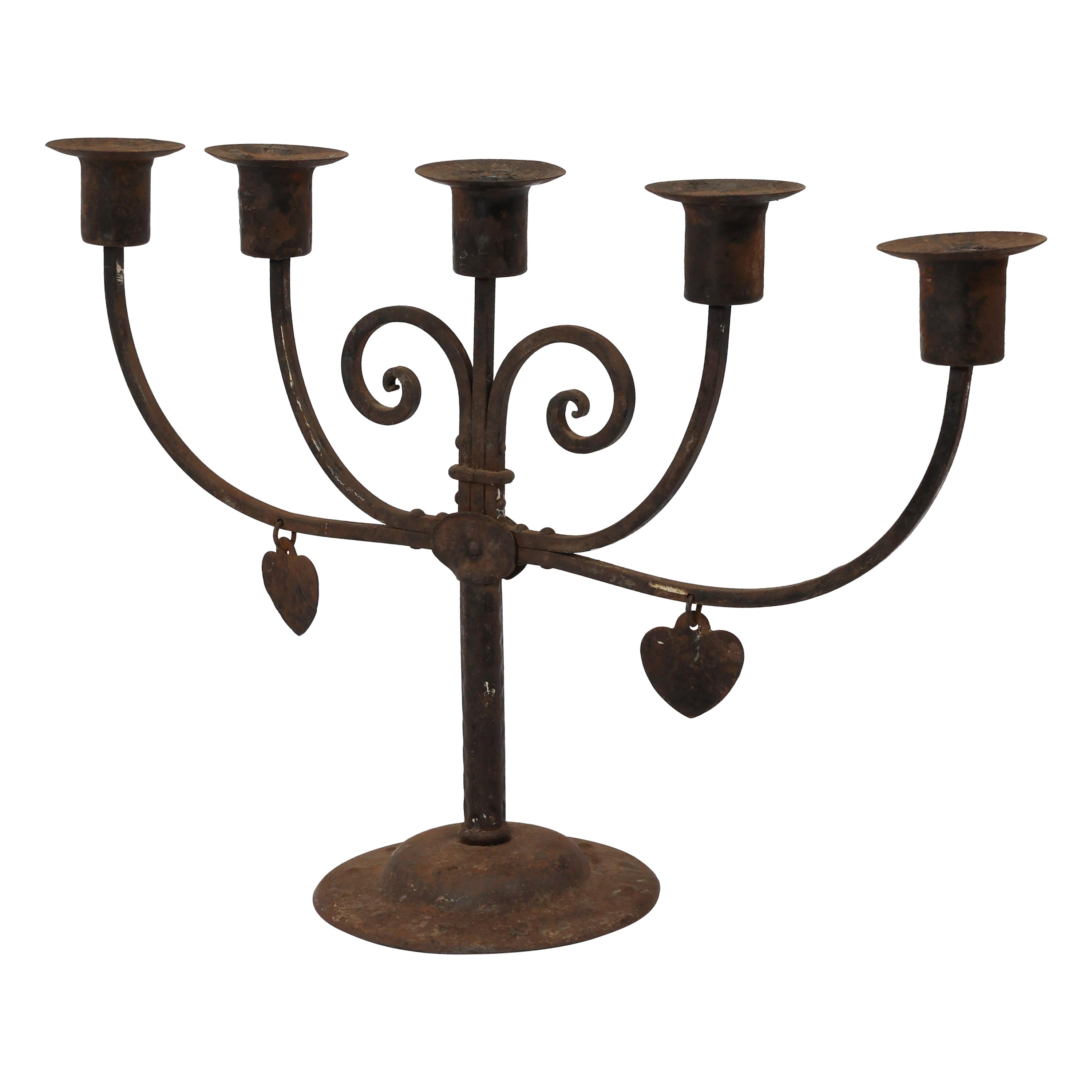 Goberg Germany Hugo Berger. Arts & Crafts five branch handmade iron candelabra.