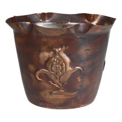 Antique Joseph Sankey & Sons Large Arts & Crafts copper planter with embossed flower pod