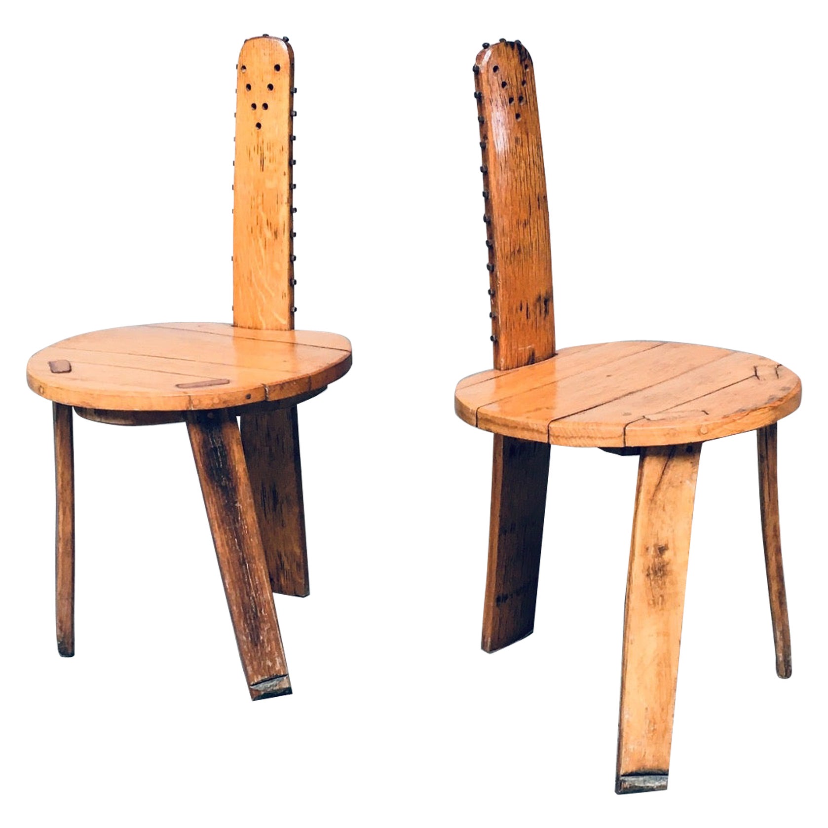 Volkskunst Brutalistisches Design SAW-Beistellstuhl-Set mit Rückenlehne, Frankreich 1960er Jahre im Angebot