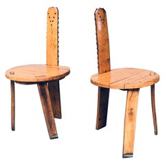 Folk Art Brutalist Design SAW Back Side Chair set, France 1960's
