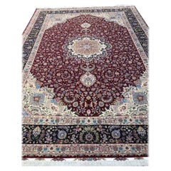 Alfombra Tabriz persa muy fina de lana y seda 11,7' x 16,7