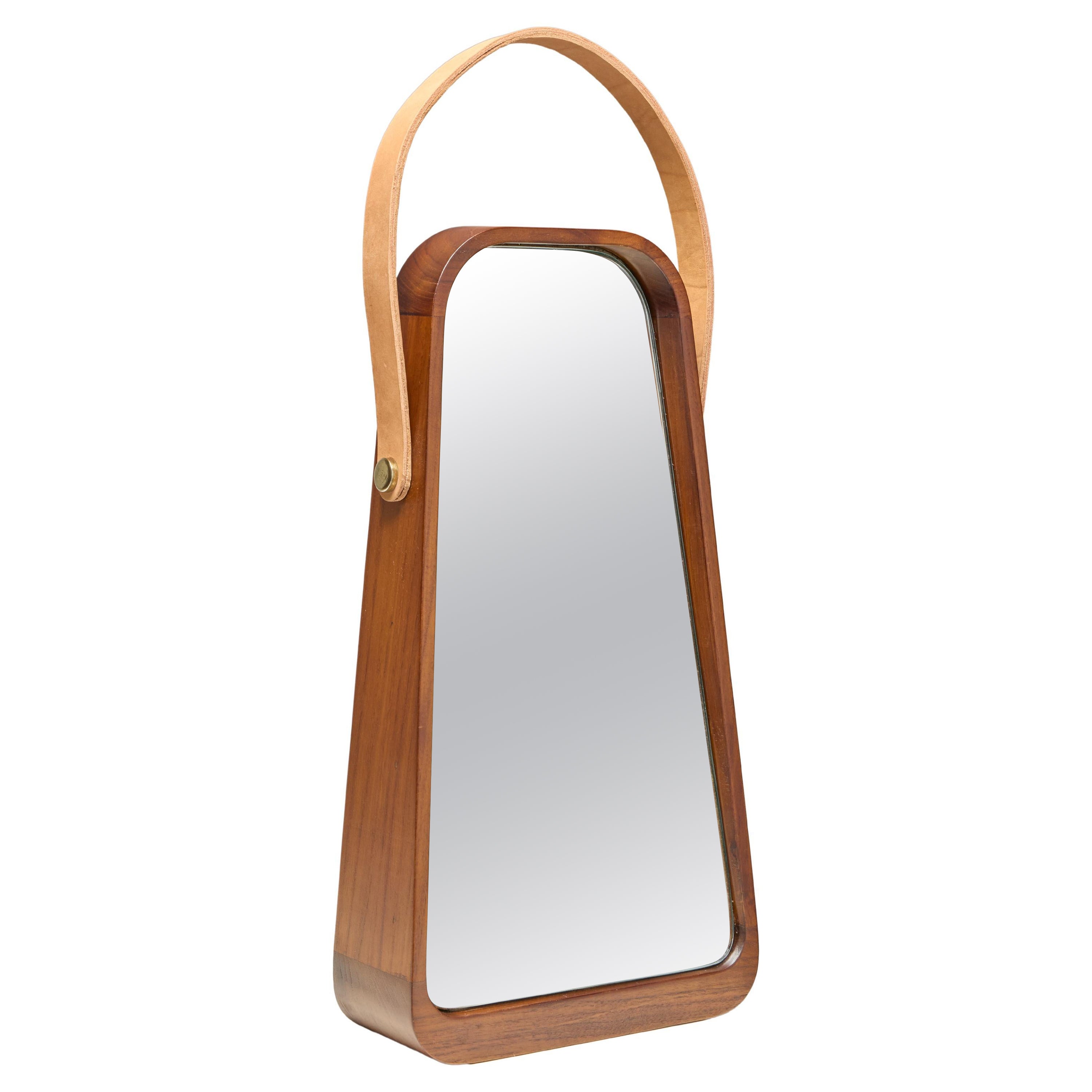 Mirror ZAZIE by Reda Amalou Design - Teakwood and Leather For Sale