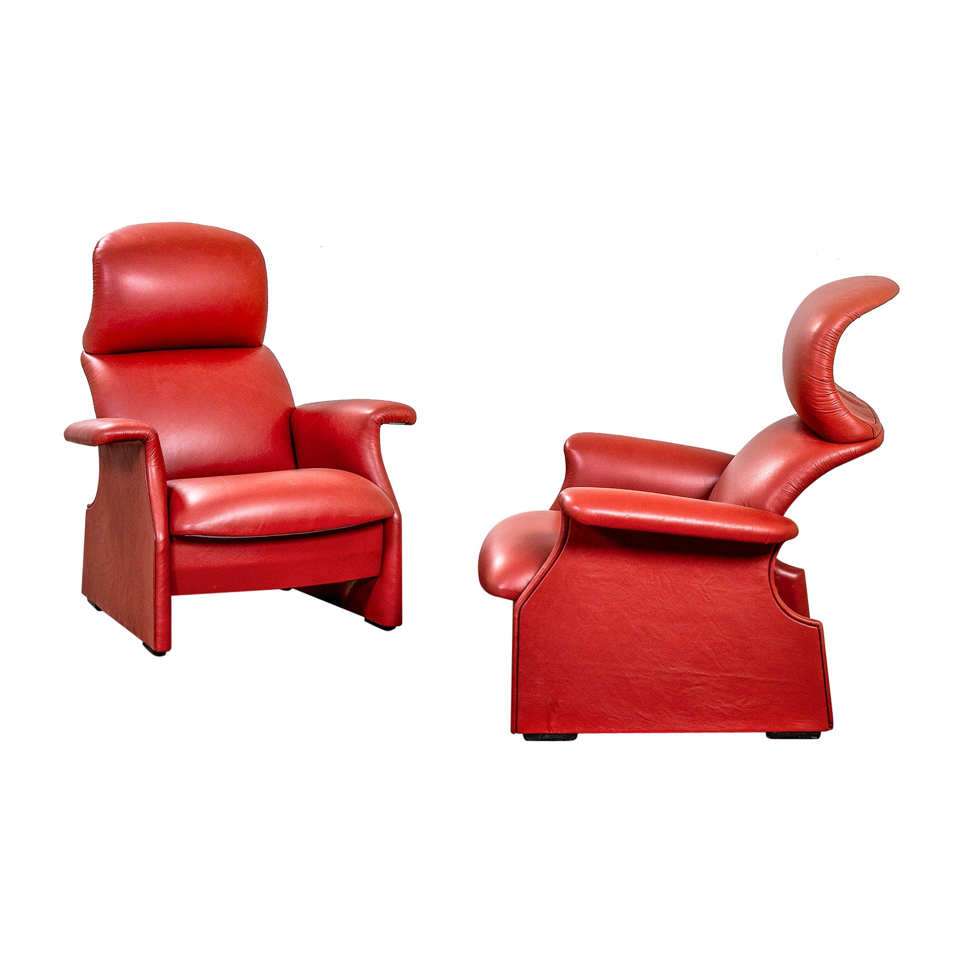 20th Century Gavina Studio Pair of Armchairs mod. Viscontea Red Leather, 1980s For Sale
