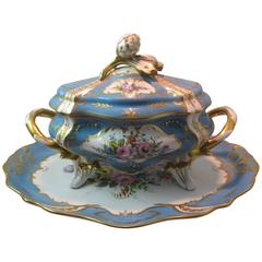 Signed Limoges Parcel Gilt Flower Decorated Soup Tureen and Tray