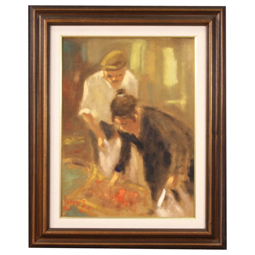 20th Century Oil On Masonite Antique Italian Popular Scene Painting, 1970