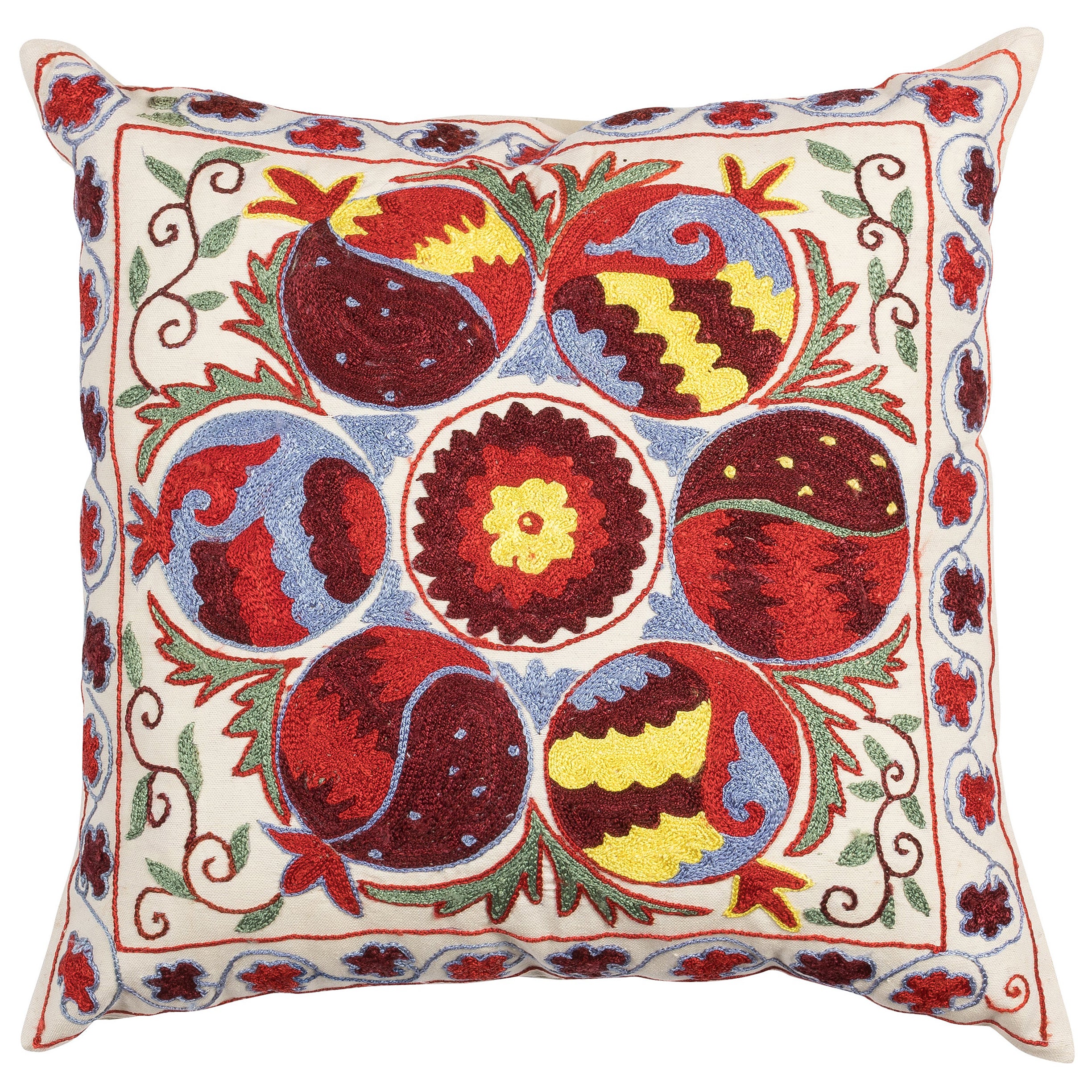 18''x18'' Magnificent Handmade Suzani Lace Pillow, Silk Embroidery Cushion Cover For Sale