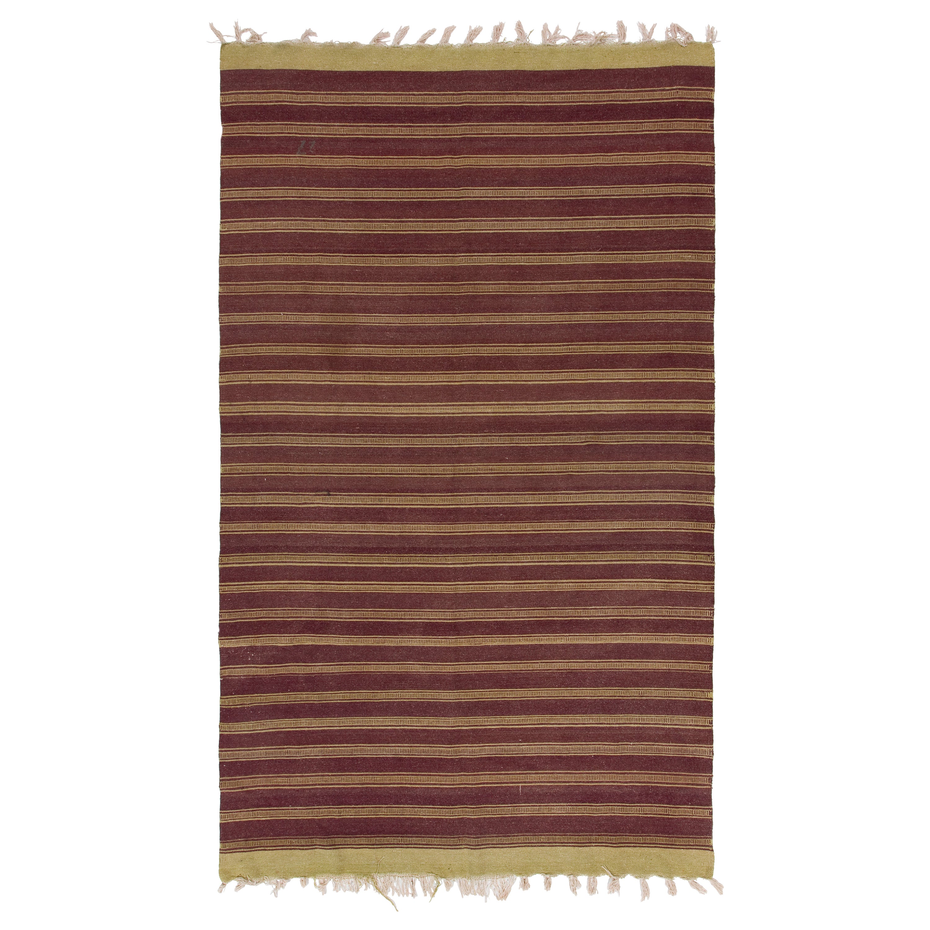 5.6x9 Ft Vintage Striped Handwoven Turkish Kilim 'Flat Weave', All Wool