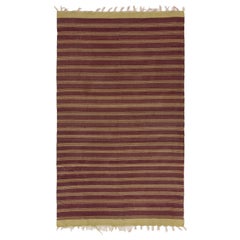 5.6x9 Ft Vintage Striped Handwoven Turkish Kilim 'Flat Weave', All Wool