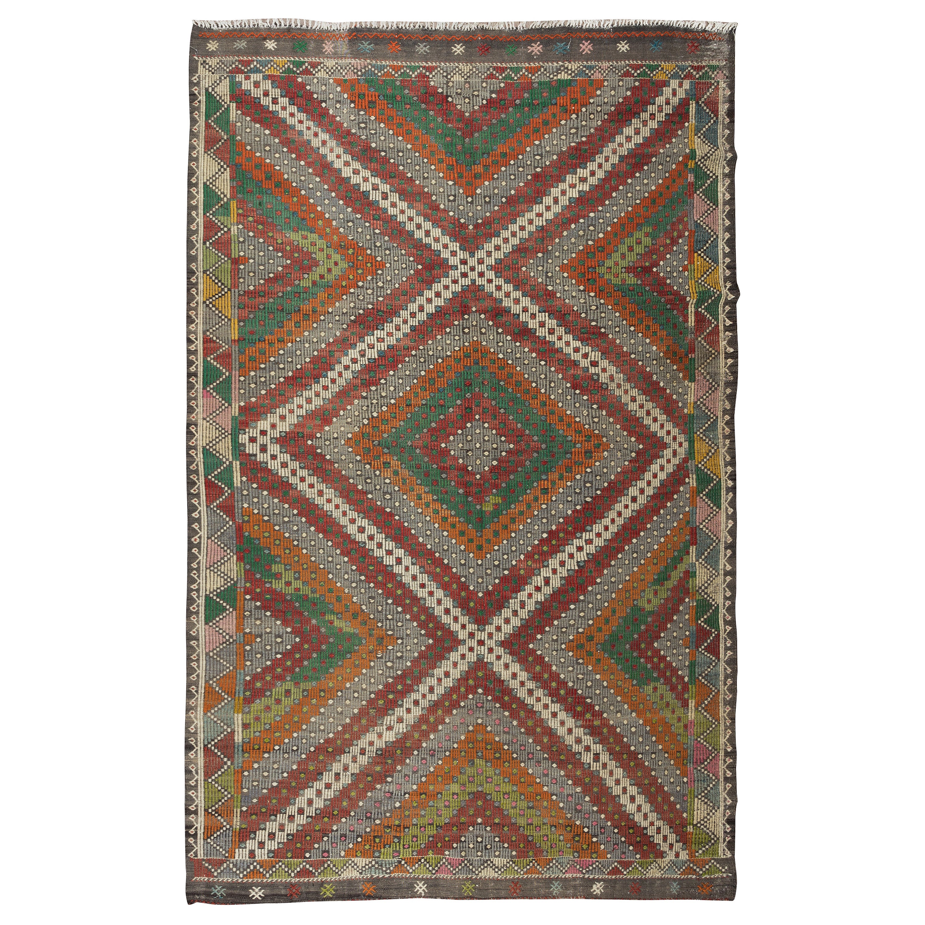 6x9.2 Ft Colorful Vintage Jijim Kilim, Bohemian Handmade Wool Rug, Ethnic Carpet For Sale