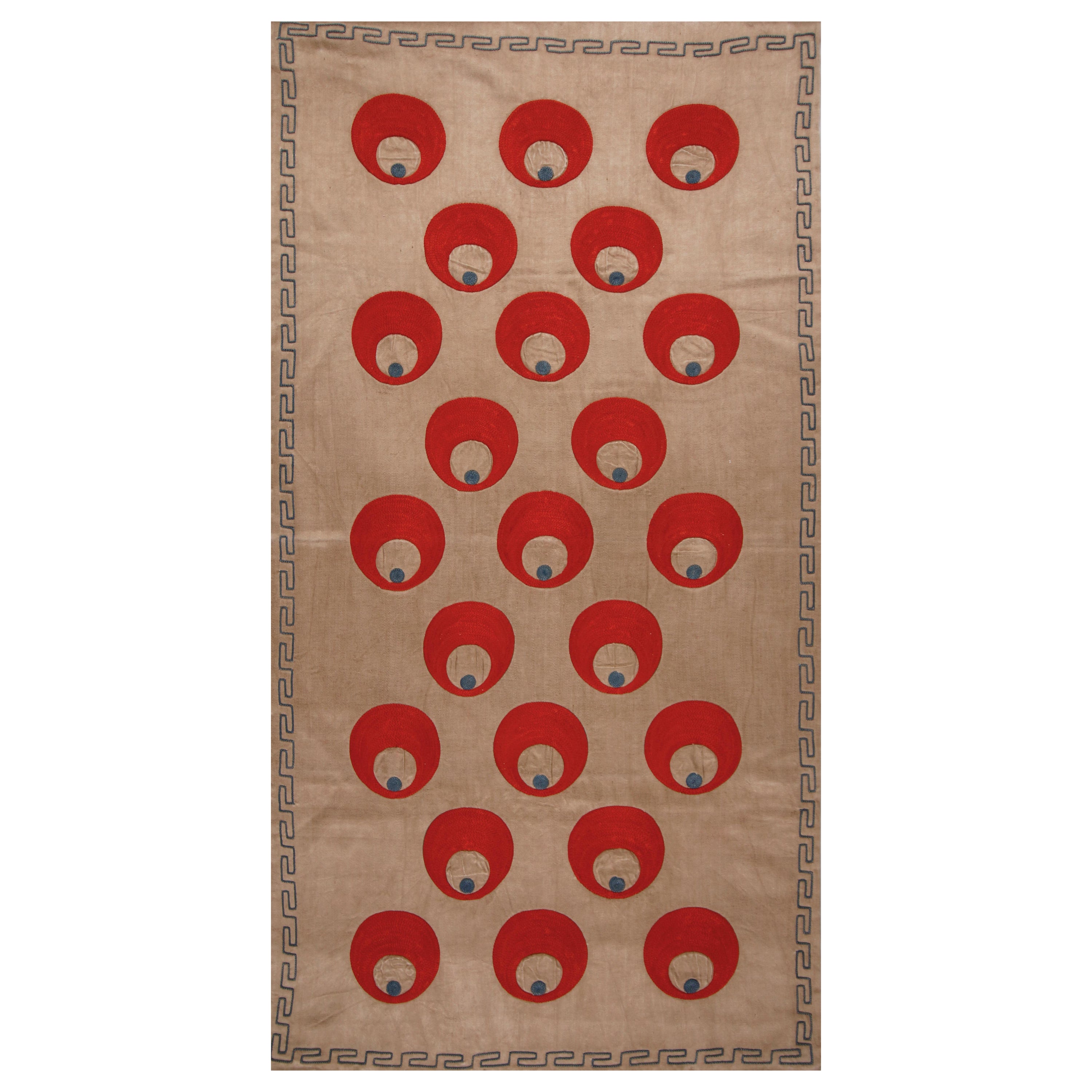 Ottoman Hand Embroidered Silk Red Chintamani Suzani Runner