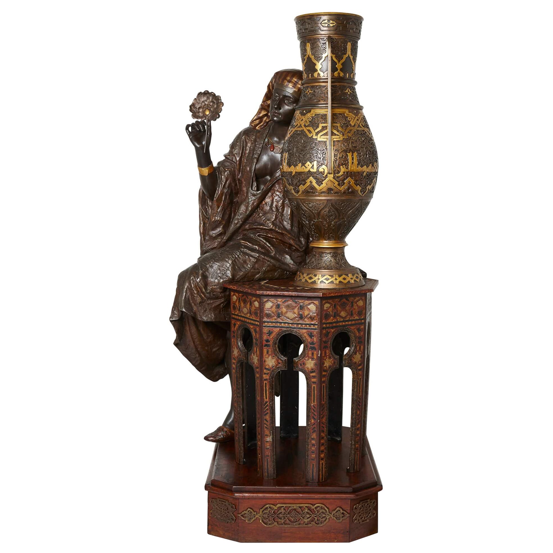 Very Large Spelter Orientalist Sculpture Attributed to Hottot For Sale