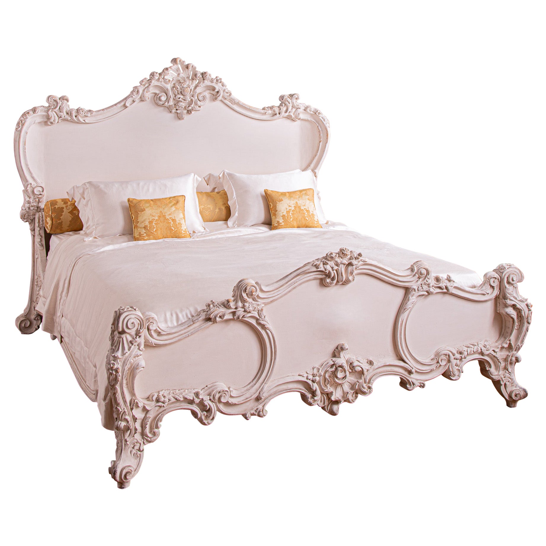 A French Rococo Style 'Cherub' Bed Painted In White Gesso By La Maison London For Sale
