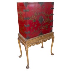 Antique Chinese Two-Pieces Furniture with Table and Cupboard with Doors and Drawers 