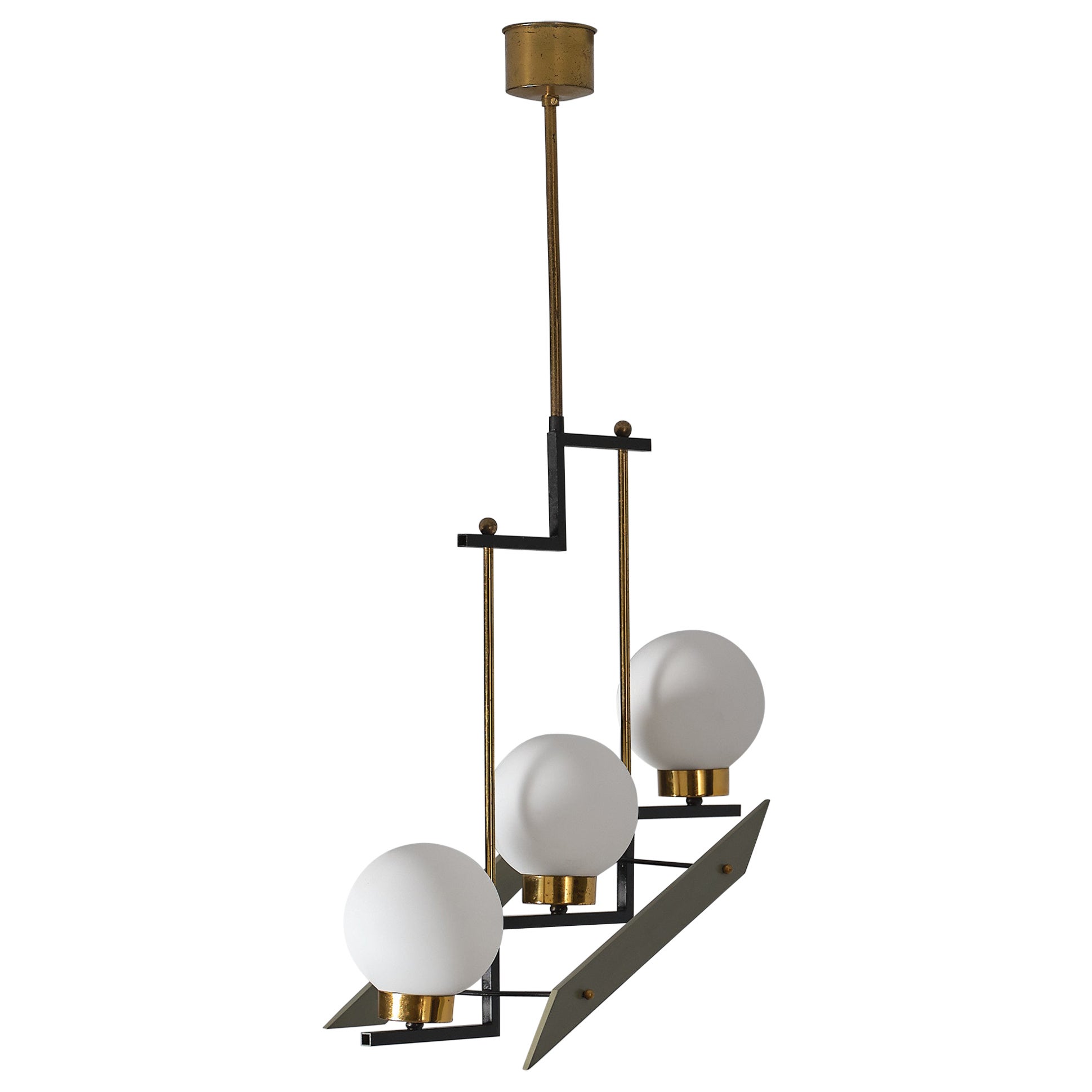 1950s Italian Design Chandelier - Elegant Modernity with Three Lights For Sale