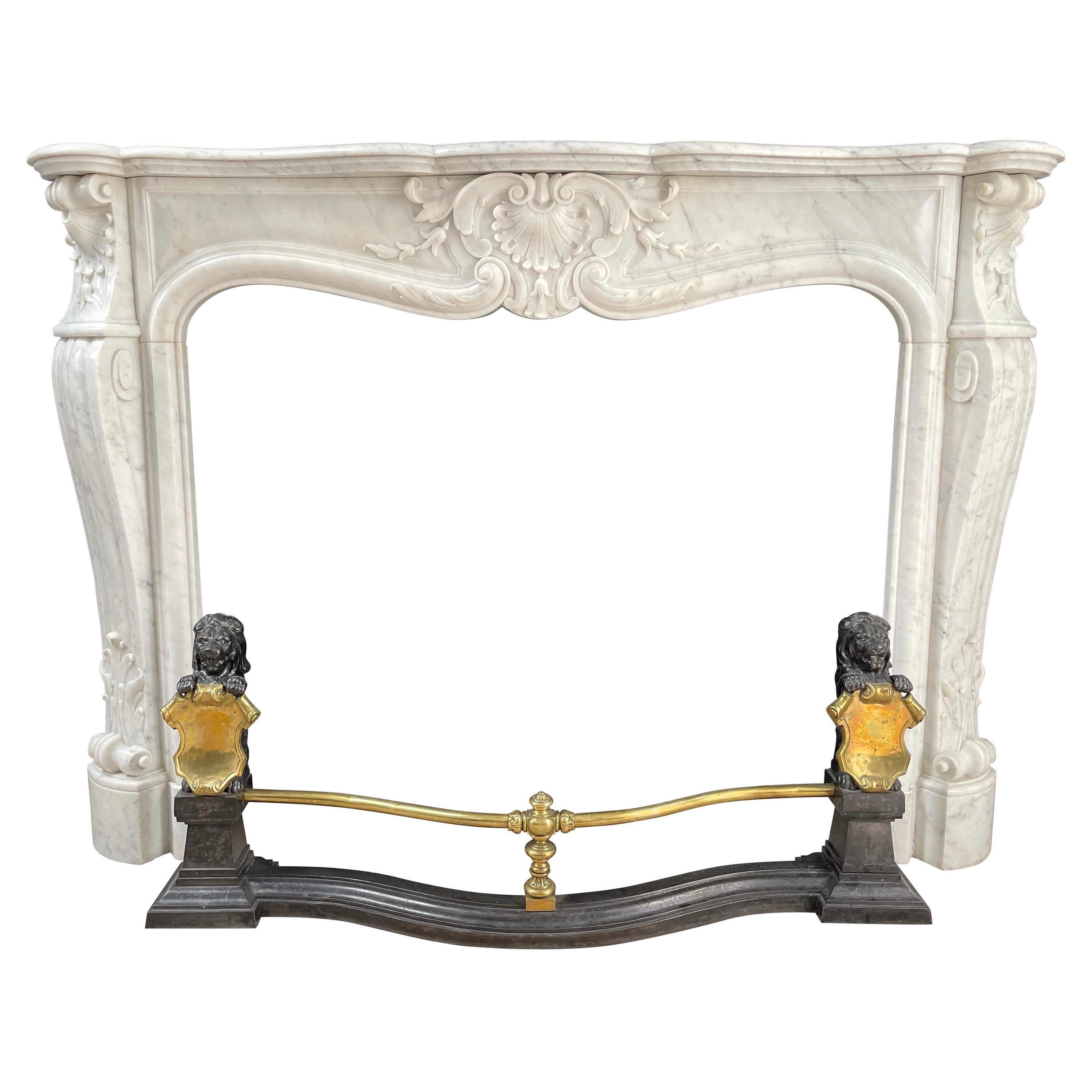 French Luxury Antique Carrara Marble Half Circulation Fireplace For Sale
