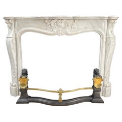 French Luxury Antique Carrara Marble Half Circulation Fireplace