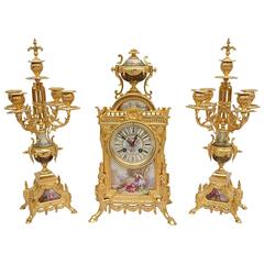 Napolen III Ormolu Sèvres Porcelain Three-Piece Clock Garniture