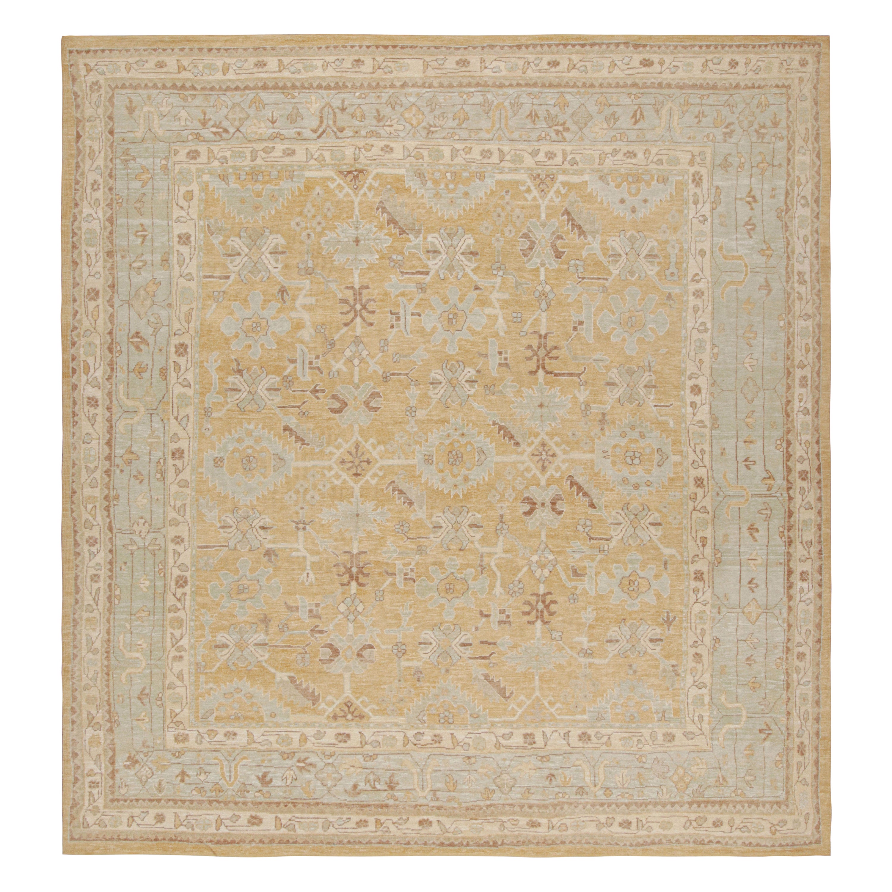 Rug & Kilim’s Oushak Style Rug In Gold With All Over Floral Patterns For Sale