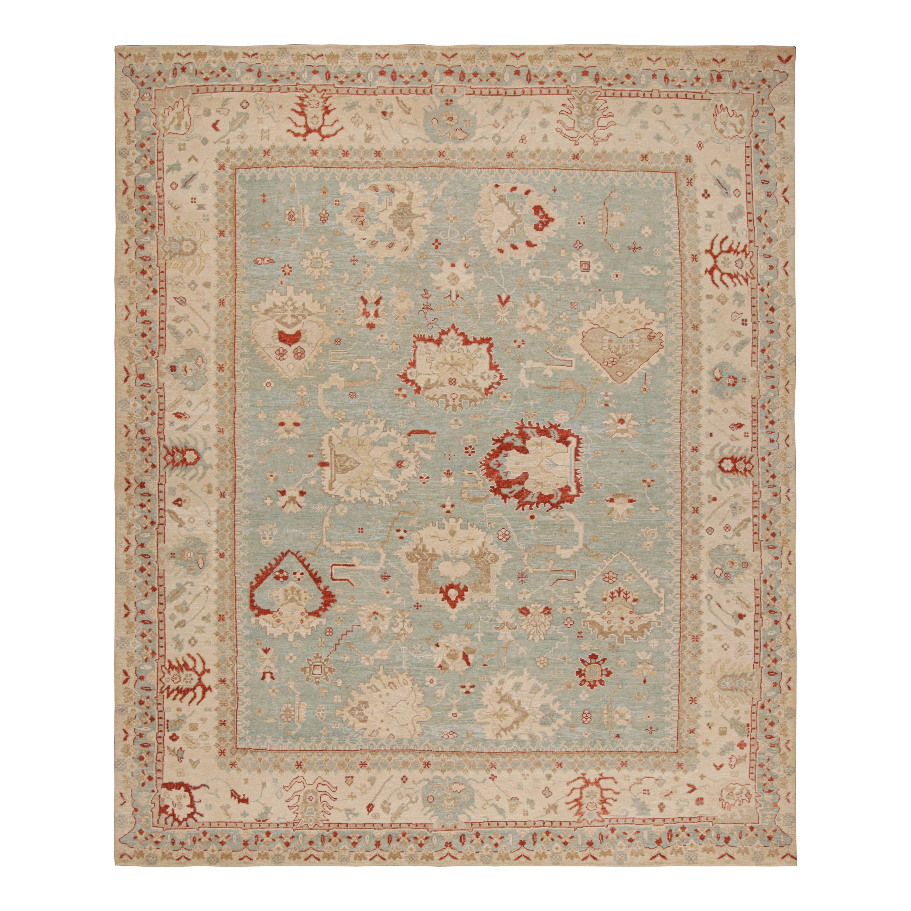 Rug & Kilim’s Oushak Style Rug In Sky Blue With All Over Floral Patterns For Sale