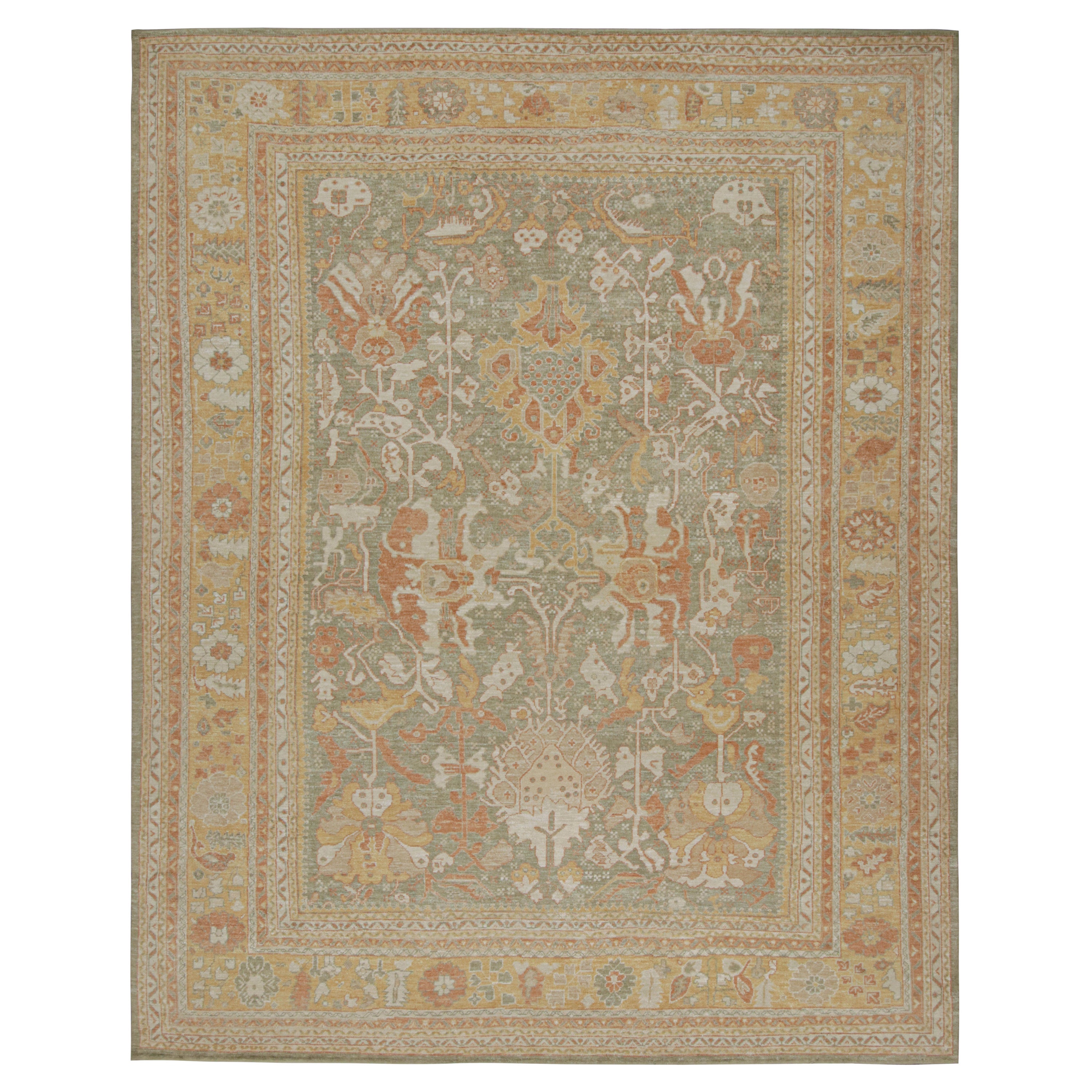 Rug & Kilim’s Oushak Style Rug In Teal Green With All Over Floral Patterns For Sale