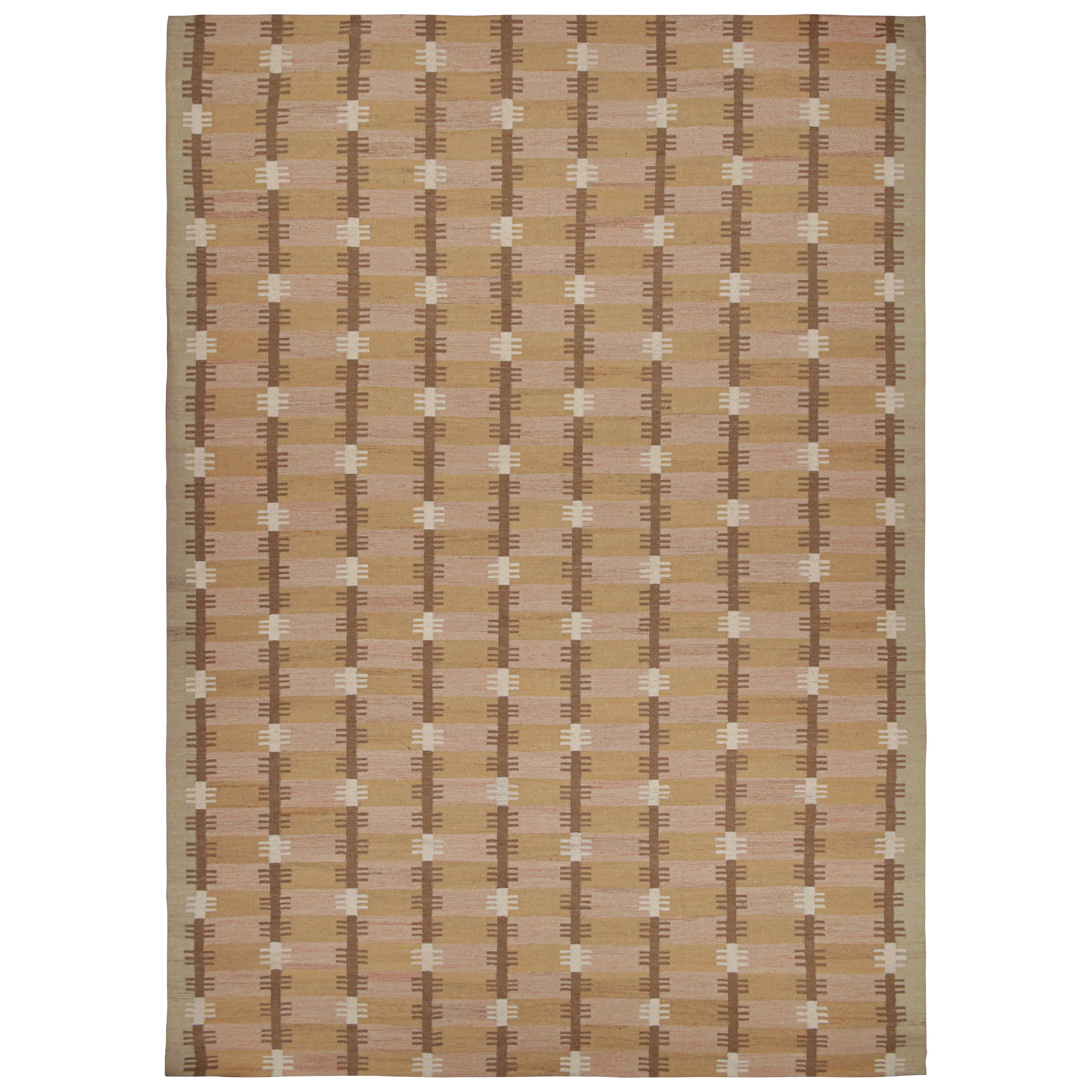 Rug & Kilim’s Oversized Scandinavian Style Rug in Pink With Geometric Patterns For Sale