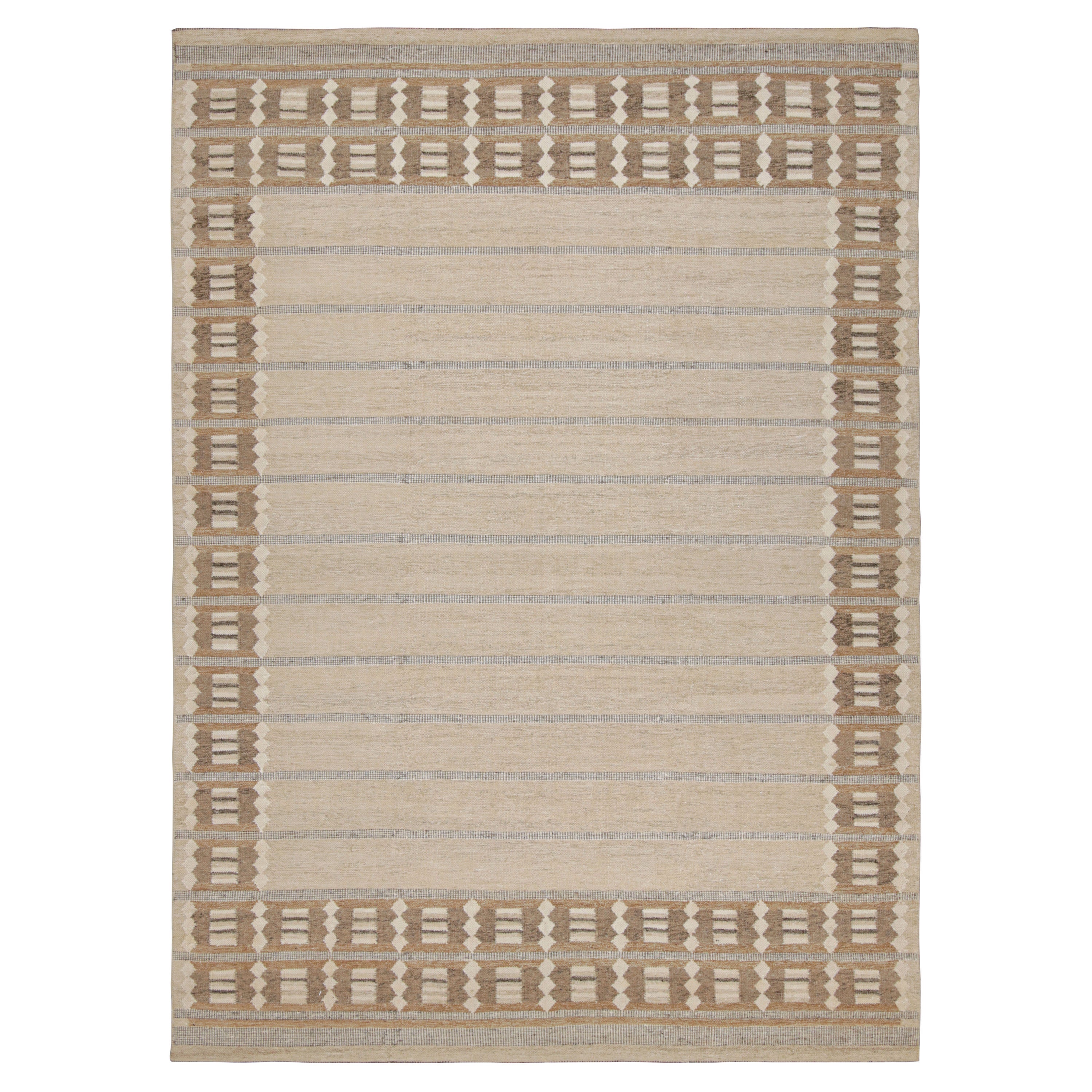 Rug & Kilim’s Scandinavian Style Rug in Beige-Brown With Geometric Patterns For Sale