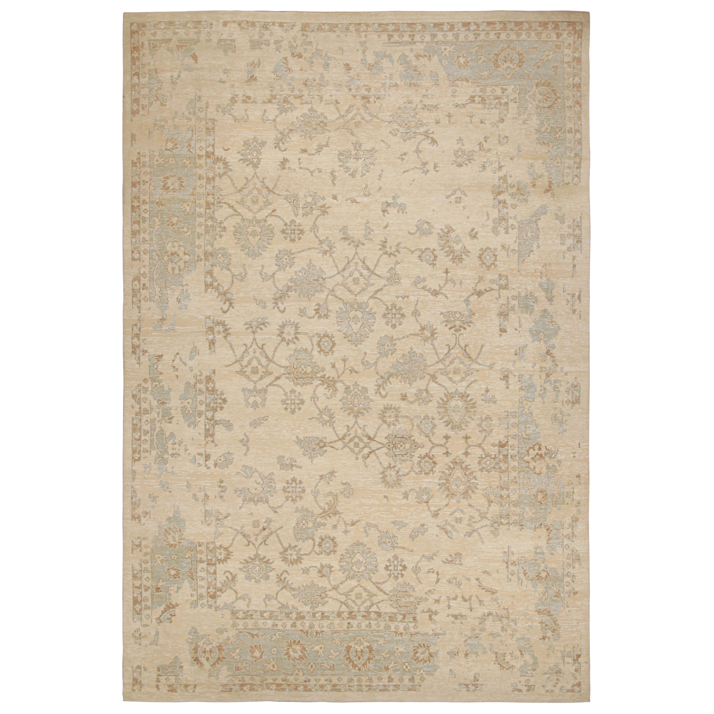 Rug & Kilim’s Oushak Style Oversized Rug in Beige/Brown, With Floral Patterns For Sale