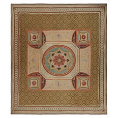 French Antique Aubusson Rug, with Medallion and Floral Pattern