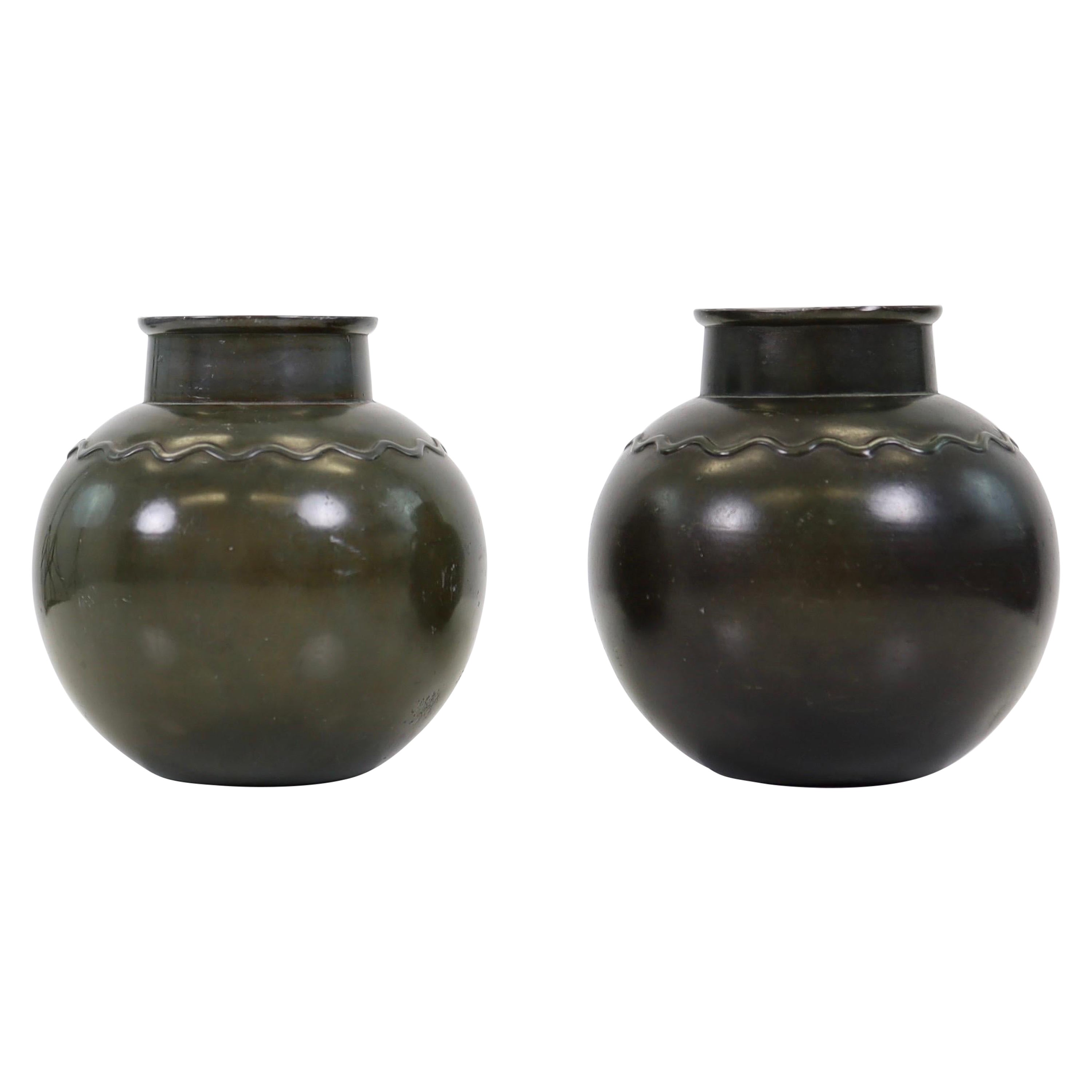 A set of round metal vases by Just Andersen, 1930s, Denmark For Sale