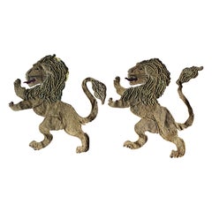 Vintage Metallic Metal Threaded Rampant Lion Appliqués Armorial Heraldry Military 
