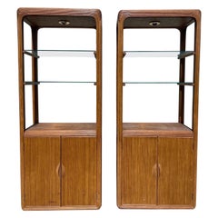 Retro Modernist Pencil Reed Lighted Etagere Shelf Cabinets, a Pair