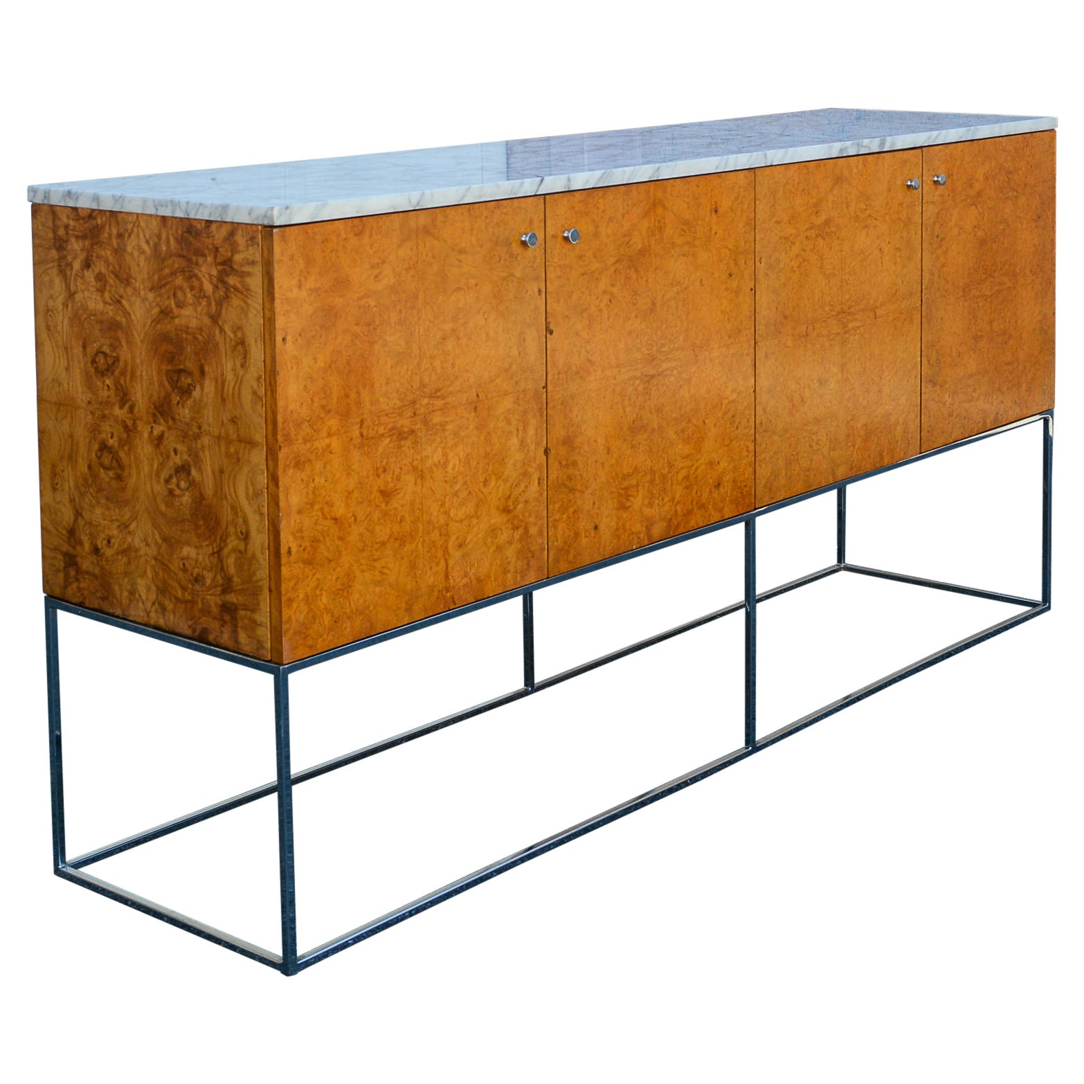 Milo Baughman Burl and Marble Credenza Sideboard For Sale