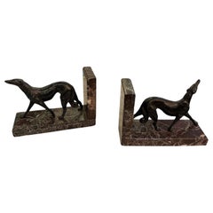 Vintage Dog Bookends in bronce and Marble