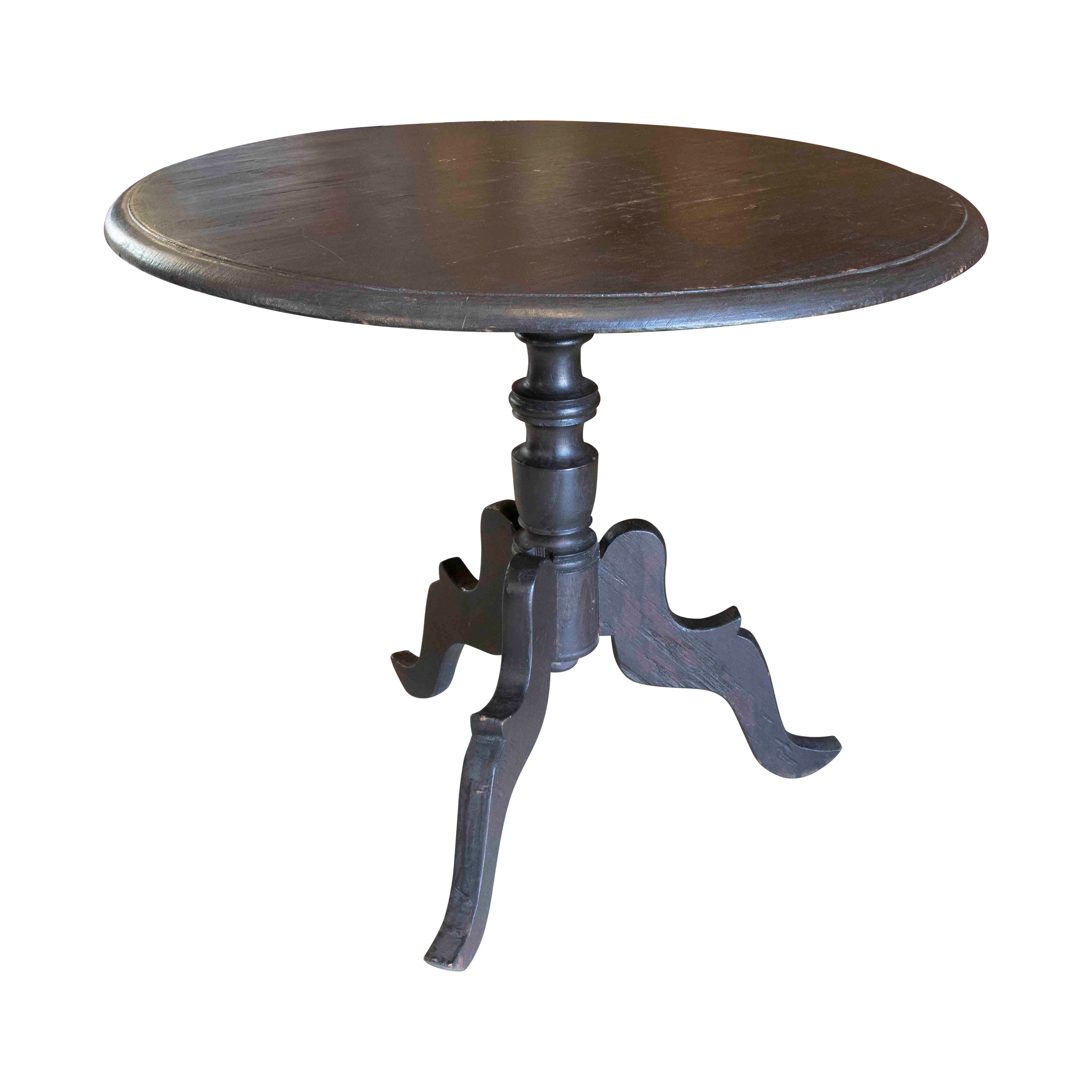 Round Wooden Side Table with Leg in the Middle  For Sale