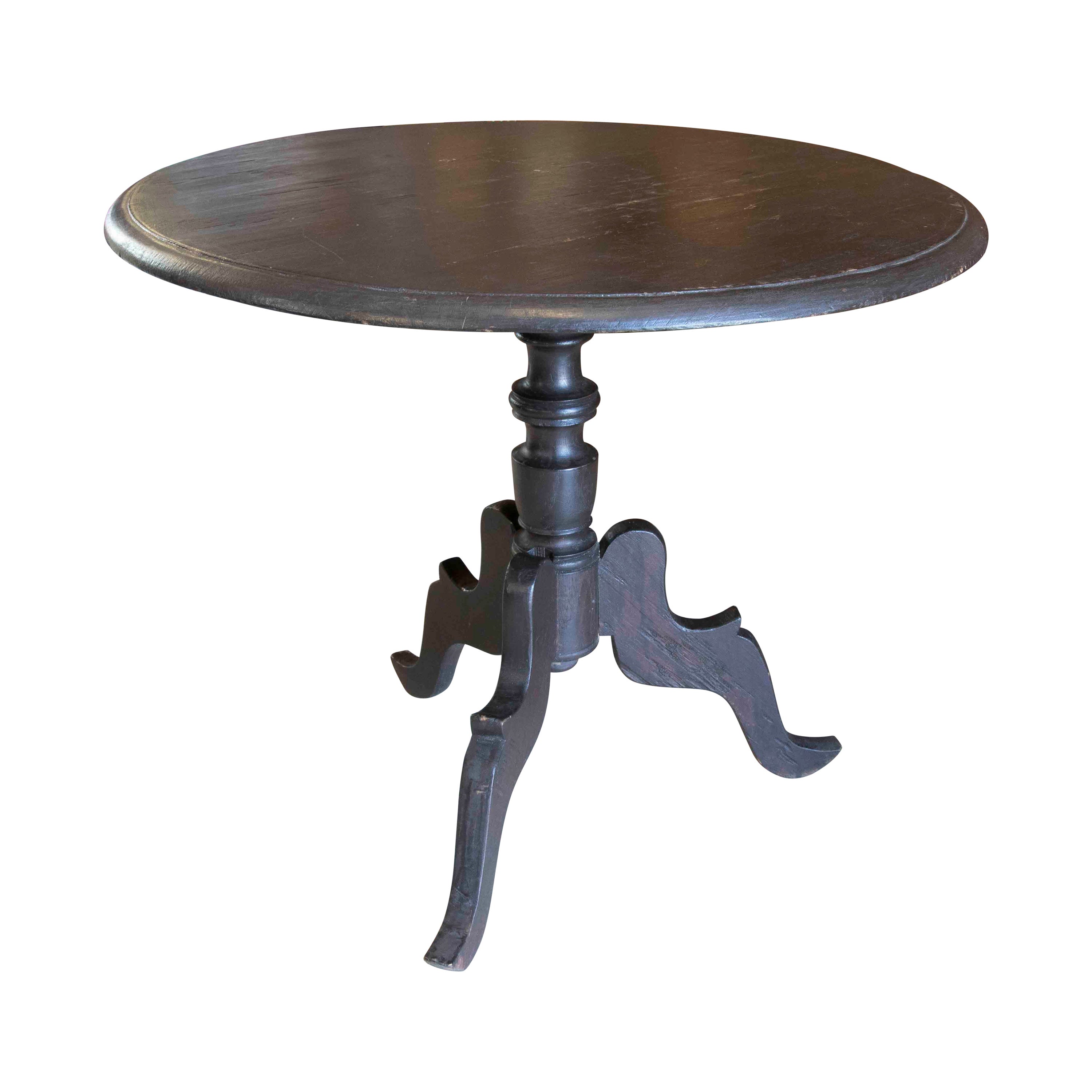 Round Wooden Side Table with Leg in the Middle