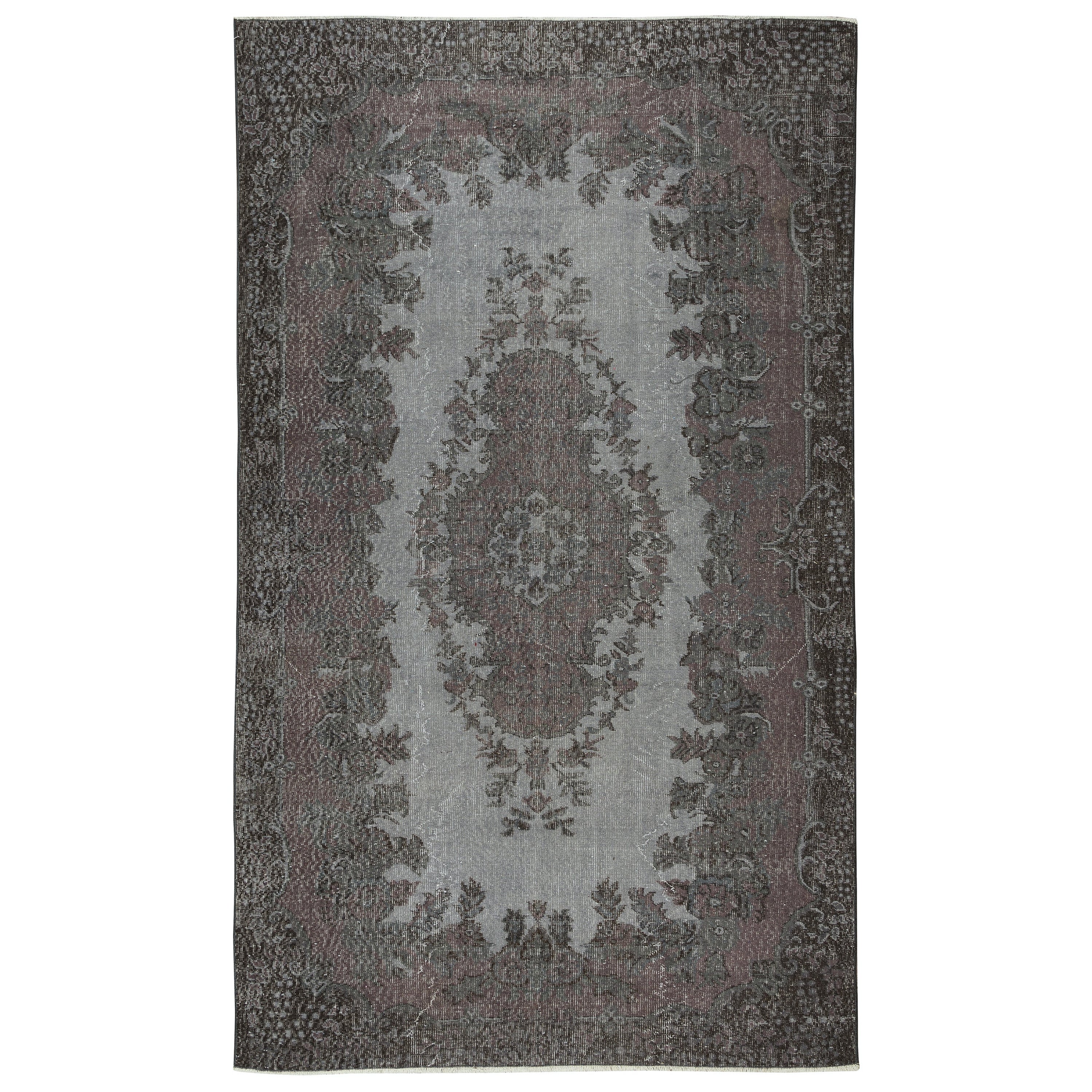 6x10 Ft Decorative Wool Area Rug in Gray and Black, Handmade in Turkey For Sale