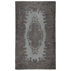 Vintage 6x10 Ft Decorative Wool Area Rug in Gray and Black, Handmade in Turkey