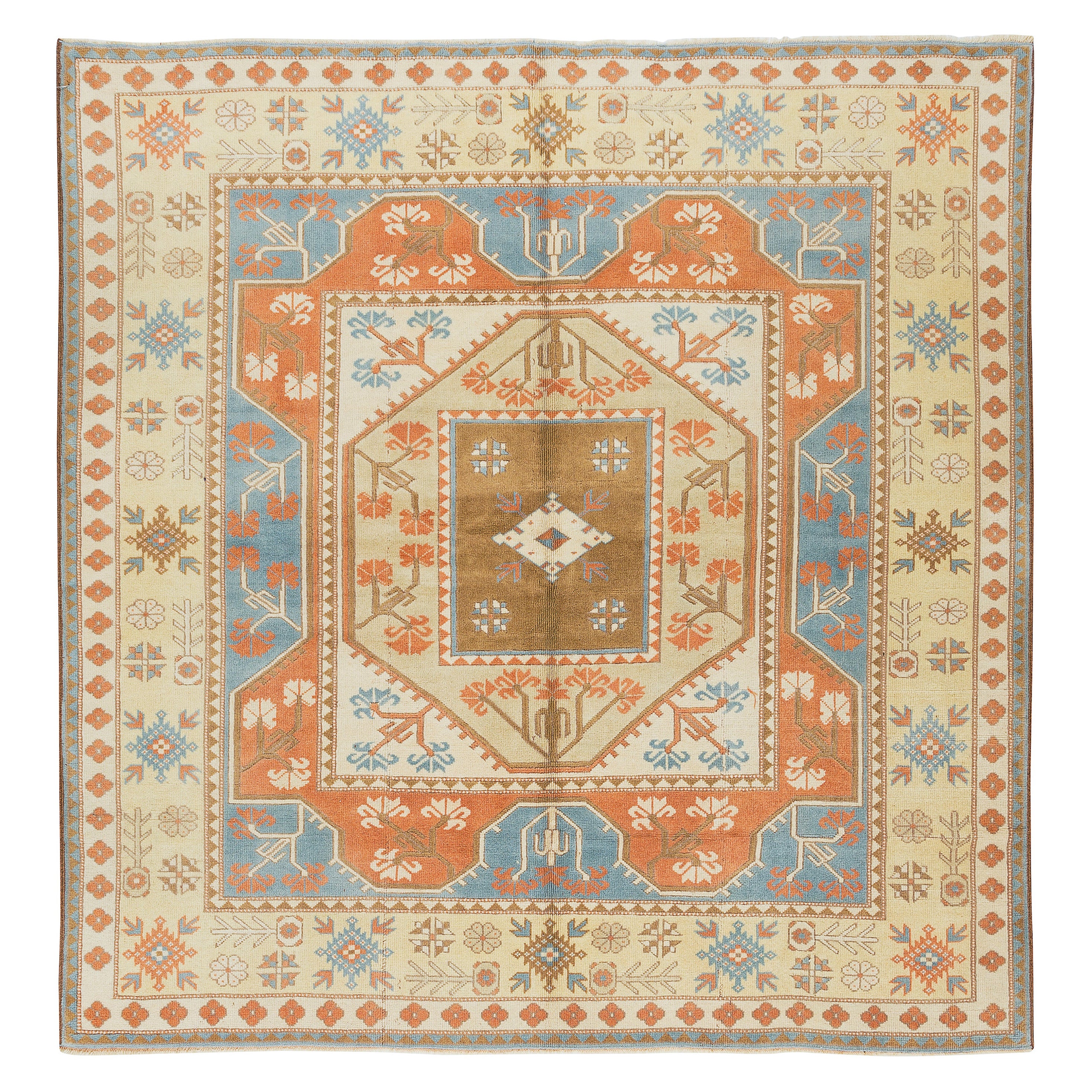 6.5x6.6 Ft Rare Size Handmade Turkish Rug, Vintage Geometric Unique Carpet