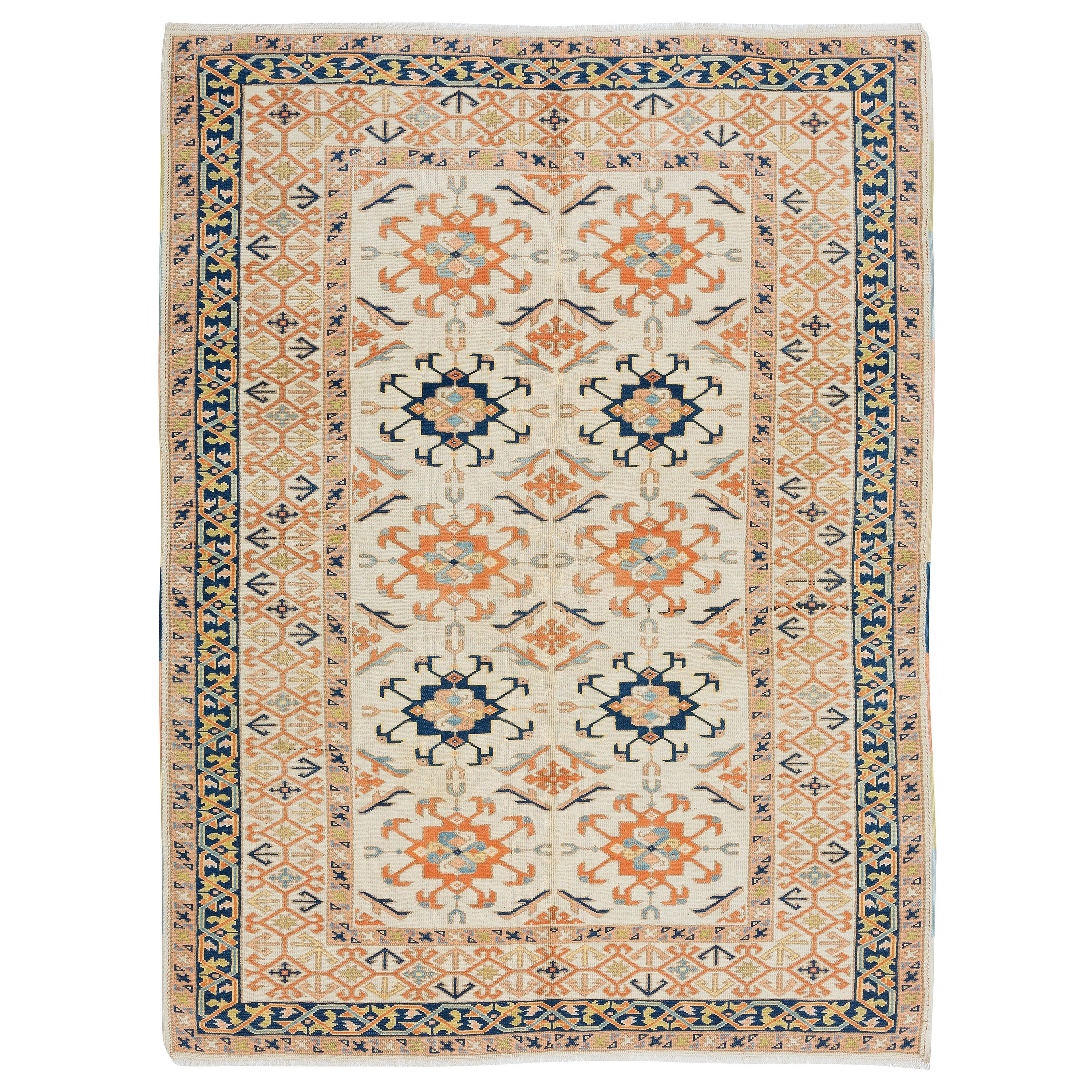 5.2x7 Ft Handmade Wool Area Rug, Vintage Turkish Carpet for Living Room Decor For Sale
