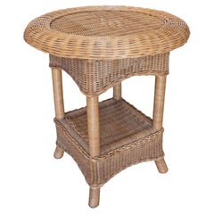 Retro 1970s Bamboo and Wicker Side Table 