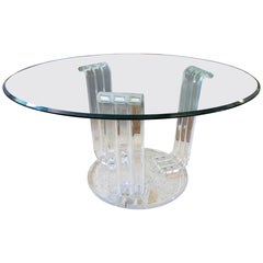 1970s Round Table with Metraquilato Base and Glass Top 